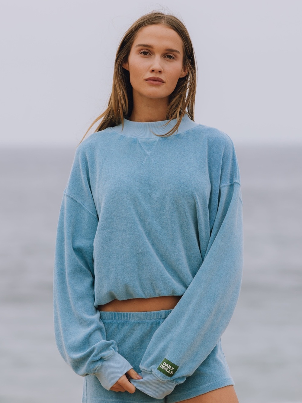 Daily Drills Terry Vintage Crew - Sunbleached Malibu Blue Size M/L NWT